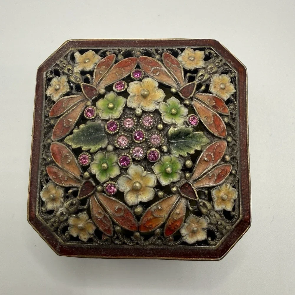 Vintage‎ Style Dragonfly Floral Trinket Box Enamel Rhinestone Jewelry Box